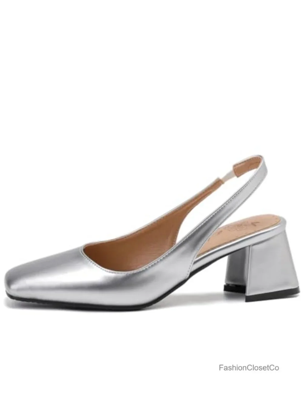 Chunky Block Heel Slingback Pumps Square Toe Women's Shoes